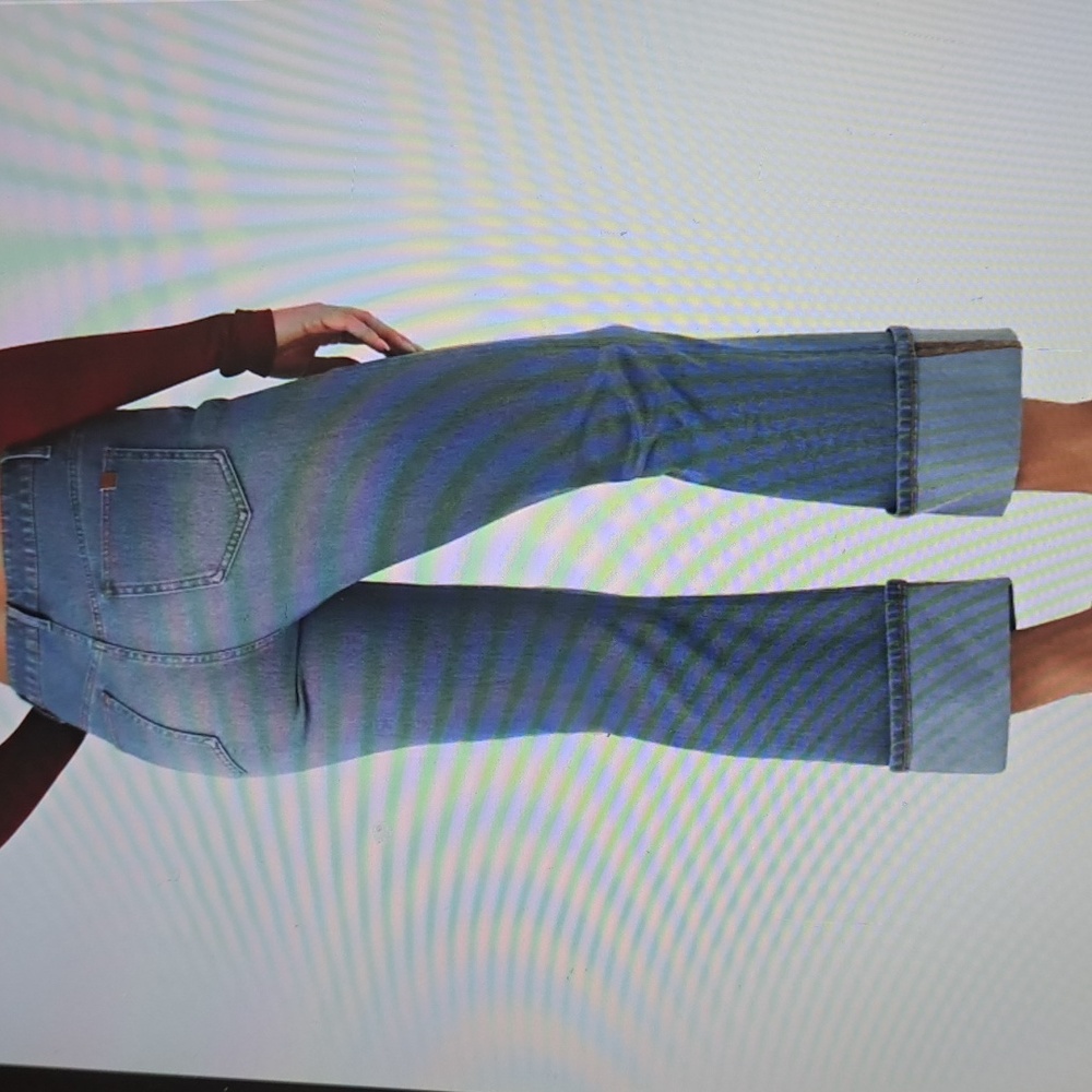 LARGE . HALARA DISTRESSED ROLLED HEM CASUAL WIDE LEG JEANS - Picture 2 of 9